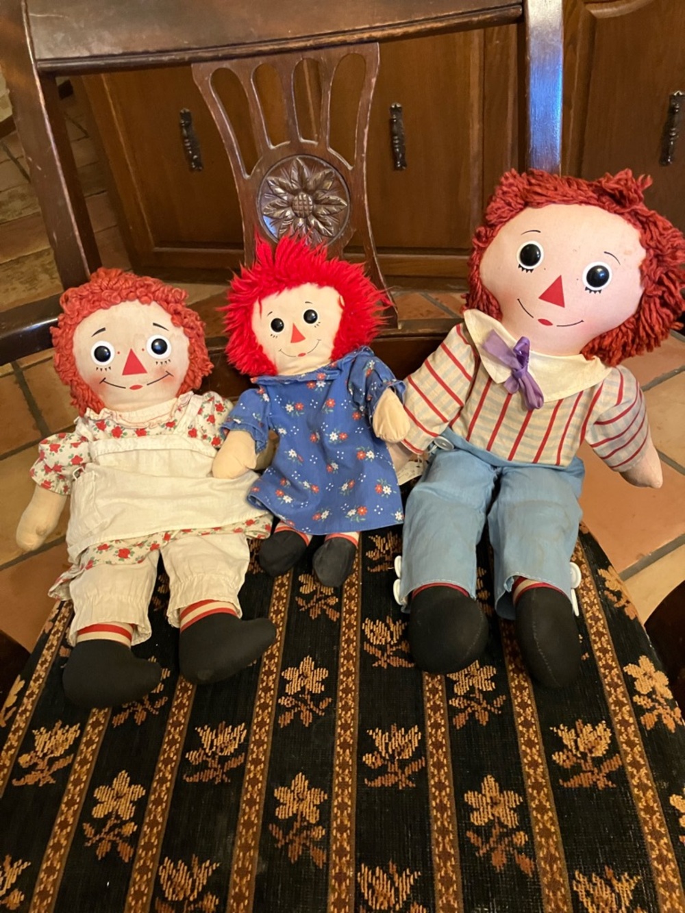 THREE RAGGEDY ANN AND ANDY DOLLS VINTAGE - Picture 5 of 13
